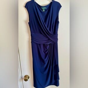Lauren Ralph Lauren Navy Blue Ruched Waist Dress Size 8